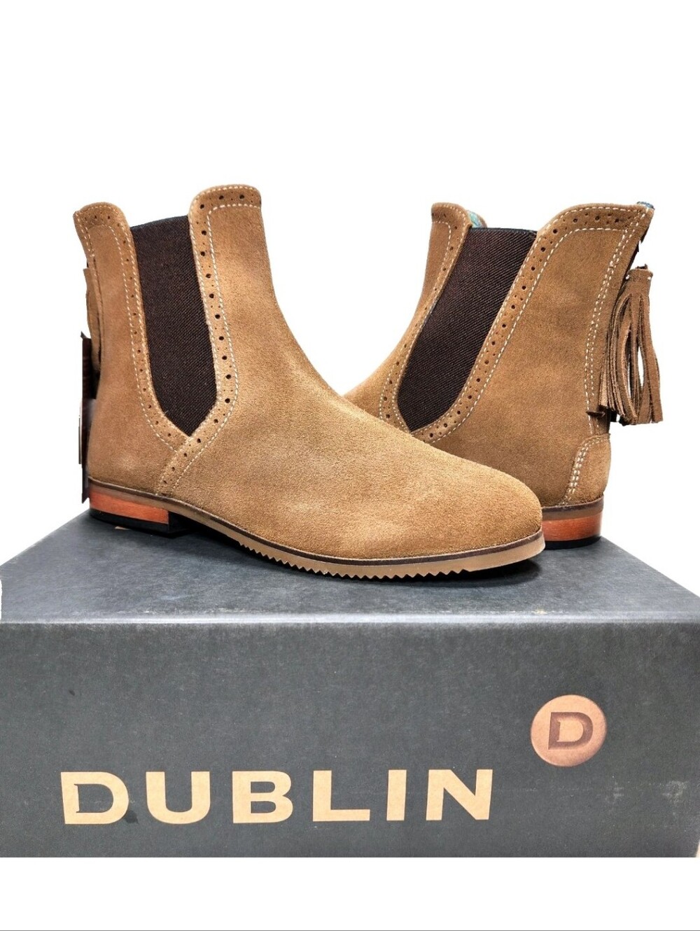 DUBLIN Kalmar Sd Paddock Boots Waterproof Suede Tassel Zip Chelsea Stone Ariat